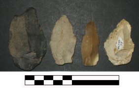 Figure 5: Diagnostic later mesolithic flakes from Waterford Harbour (The one on the far right is made of chert)
