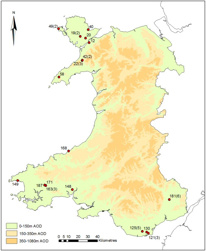 Distribution of settlements dated after AD50
