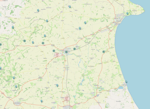 map of East Yorkshire showing the distribution of distribution of known Anglo-Saxon cemeteries