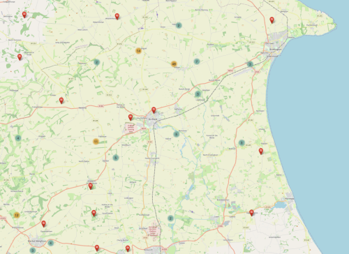 map of East Yorkshire showing the distribution of Anglo-Saxon brooches dated AD 450-600