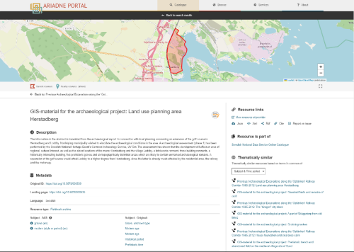 A screengrab of the landing page for an individual data resource on the ARIADNE portal