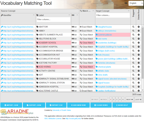 A screengrab of The Vocabulary Matching Tool