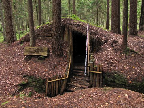 Restored partisan dugout in Šventai forest