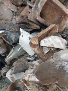 fragments of pottery and bottles