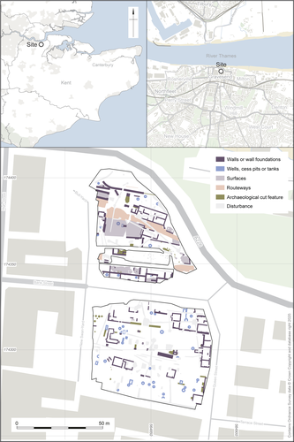 map of Gravesend showing highlighted excavation areas
