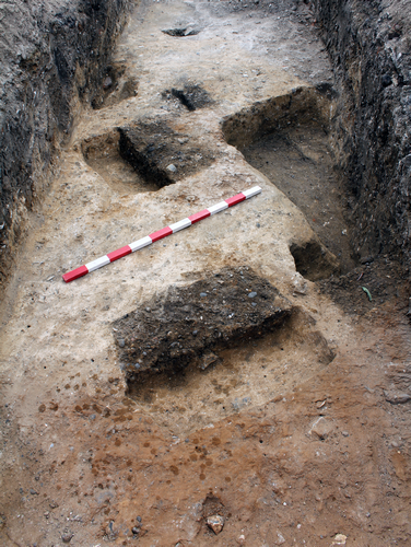 overhead view of trench containing postholes